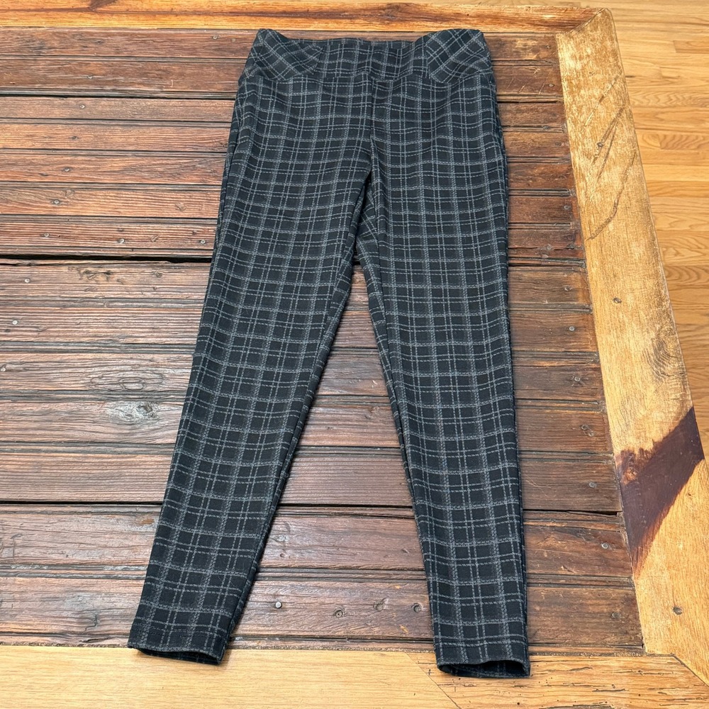 Zac & Rachel Womens Black Grey Plaid Pull On Ankle Pants Small Slim Leg Stretch